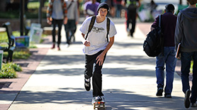 Student on skateboard