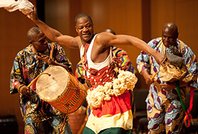 UNT College of Music percussion professor Gideon F. Alorwoyie organizes an annual African Cultural Dance festival.