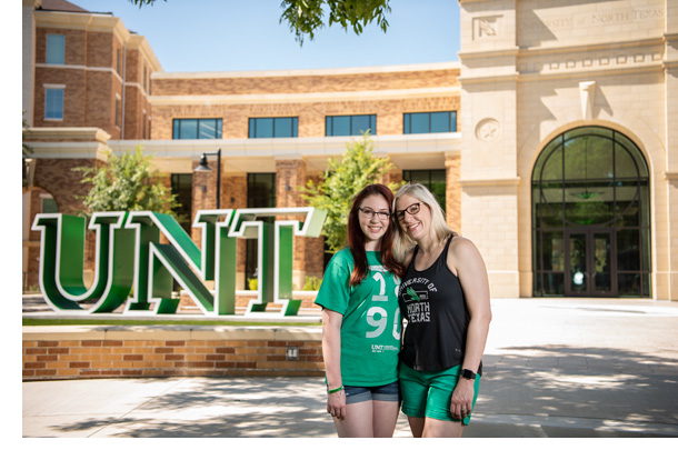 Emma and Kathy Earhart on the UNT campus