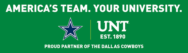 Cowboys and UNT promotional billboard, America's Team. Your university. Proud parter of the Dallas Cowboys