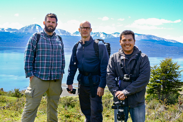 Guido Verbeck, associate professor of chemistry, center, with doctoral students Phillip Mach, left, and Roberto Aguilar, right, in Chile (Photo by Annah Verbeck)