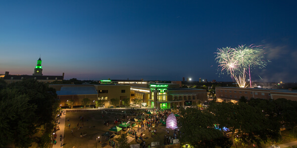Evening fireworks at the UNT Graduation Block Party