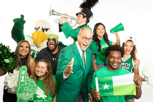 President Neal Smatresk, UNT students and Scrappy