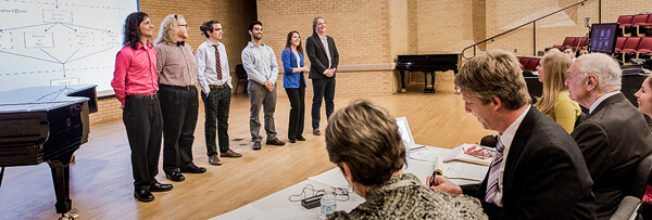 Finalists of the inaugural UNT Music Entrepreneurship Competition speak with judges