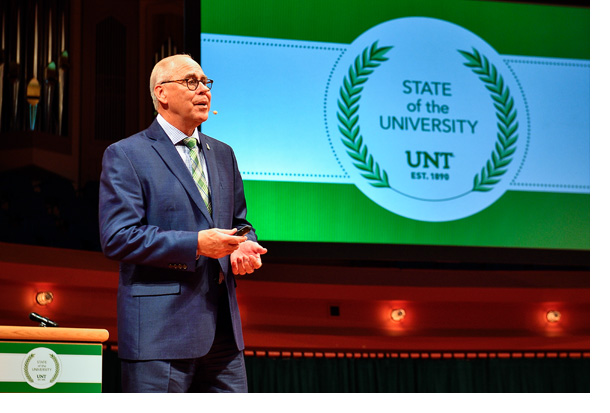 President Neal Smatresk speaking at the 2018 State of the University